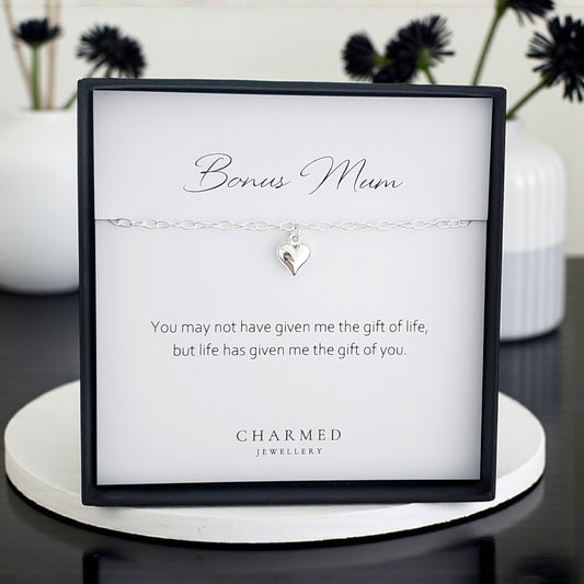 Bonus Mum Puffy Heart Bracelet | Sterling Silver 925 | Personalised Jewellery Gift