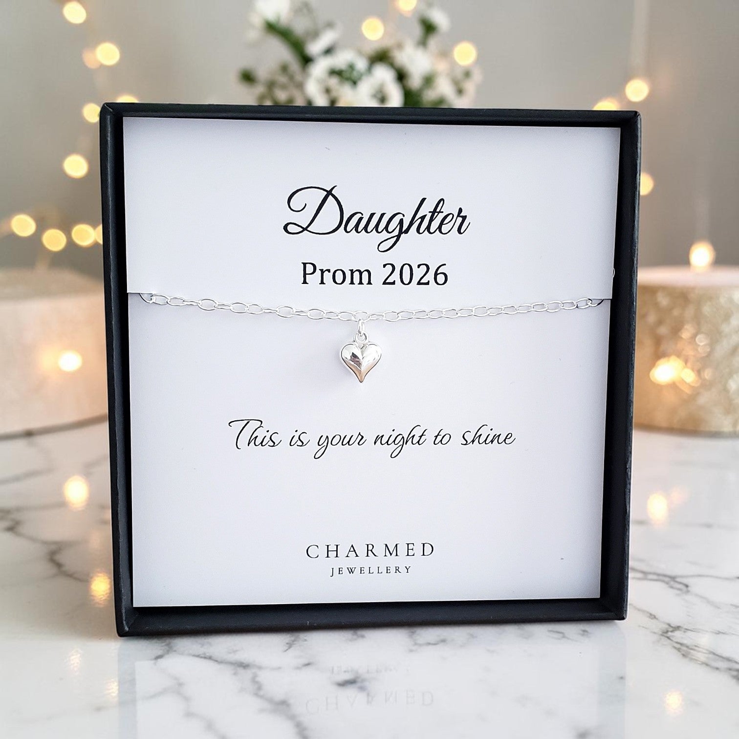 Daughter Prom Gift | Puffy Heart Bracelet in Sterling Silver 925 | Personalised Jewellery