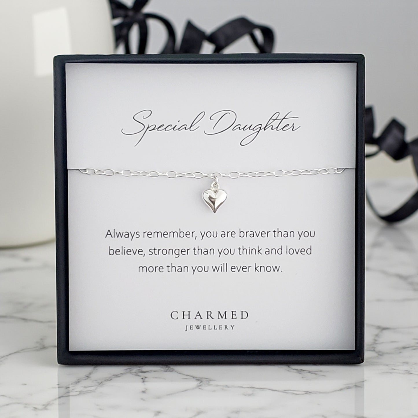 Daughter Puffy Heart Bracelet | Sterling Silver 925 | Personalised Jewellery Gift