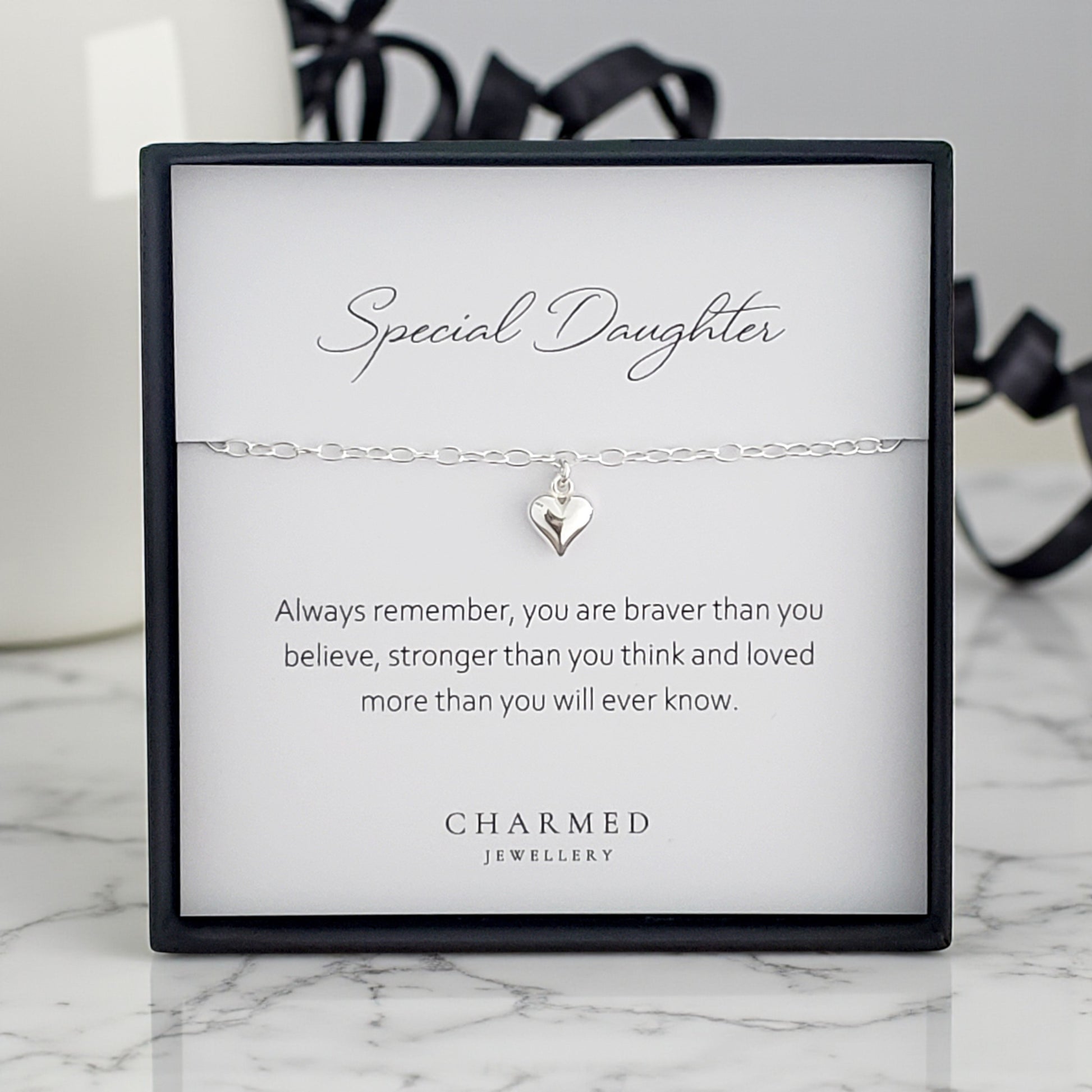 Daughter Puffy Heart Bracelet | Sterling Silver 925 | Personalised Jewellery Gift