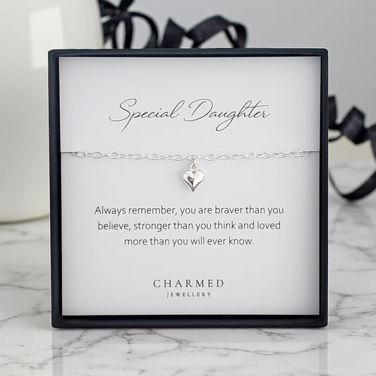 Daughter Puffy Heart Bracelet | Sterling Silver 925 | Personalised Jewellery Gift