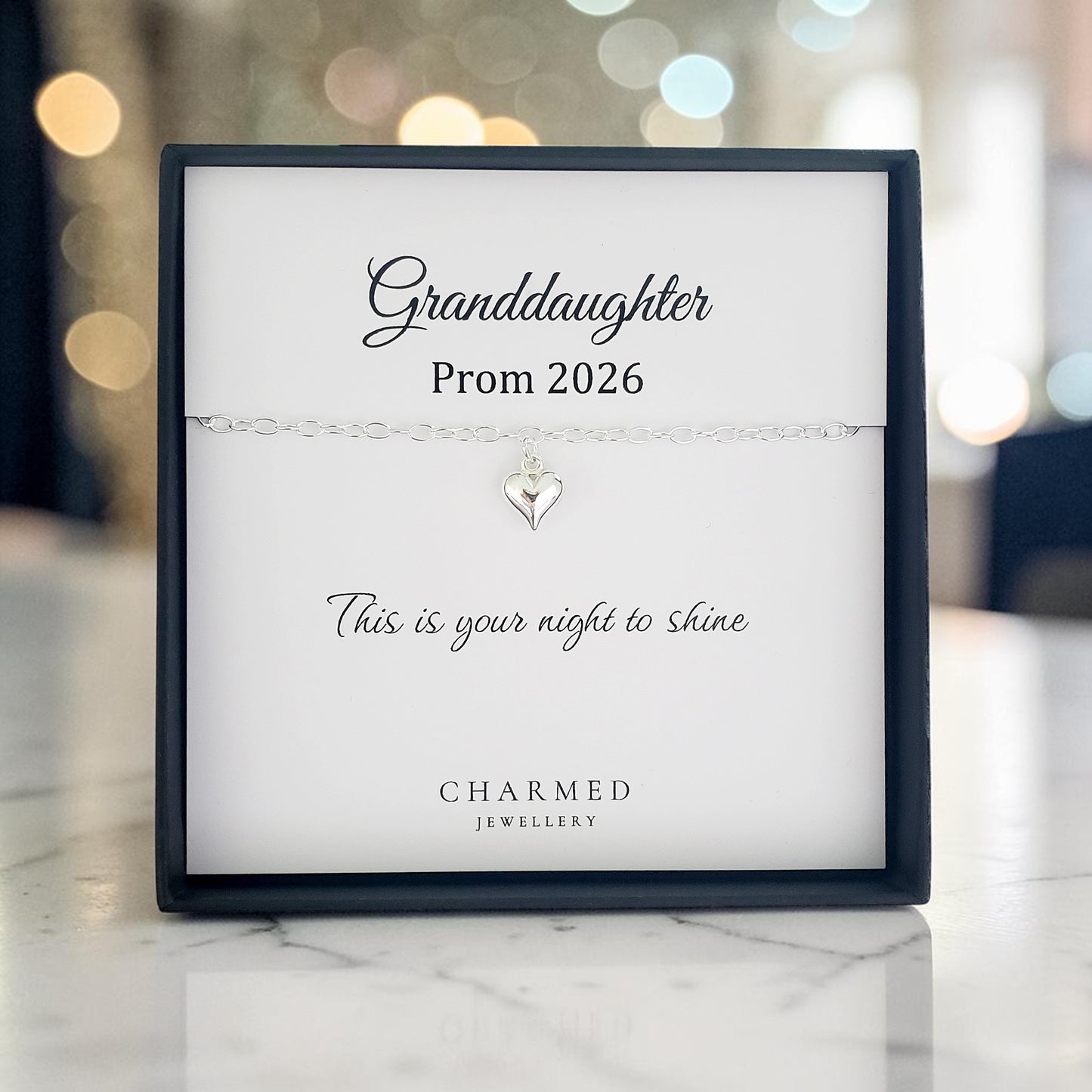 Granddaughter Prom Gift | Puffy Heart Bracelet in Sterling Silver 925 | Personalised Jewellery Gift