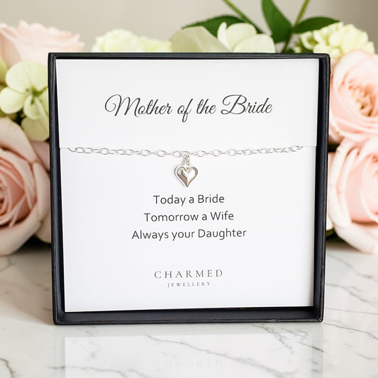 Mother of the Bride Puffy Heart Bracelet | Sterling Silver 925 | Personalised Jewellery Gift