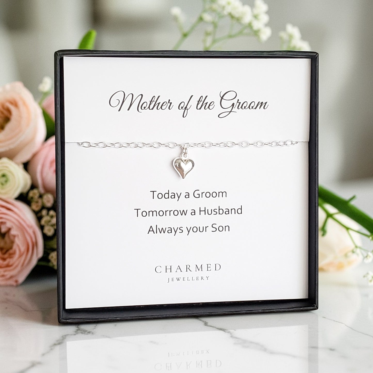 Mother of the Groom Puffy Heart Bracelet | Sterling Silver 925 | Personalised Jewellery Gift