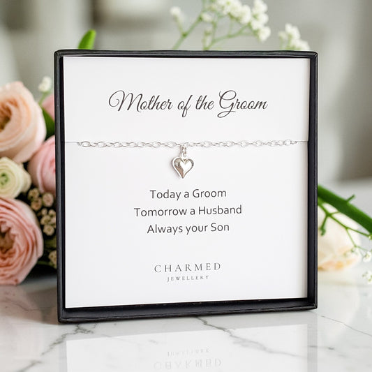 Mother of the Groom Puffy Heart Bracelet | Sterling Silver 925 | Personalised Jewellery Gift