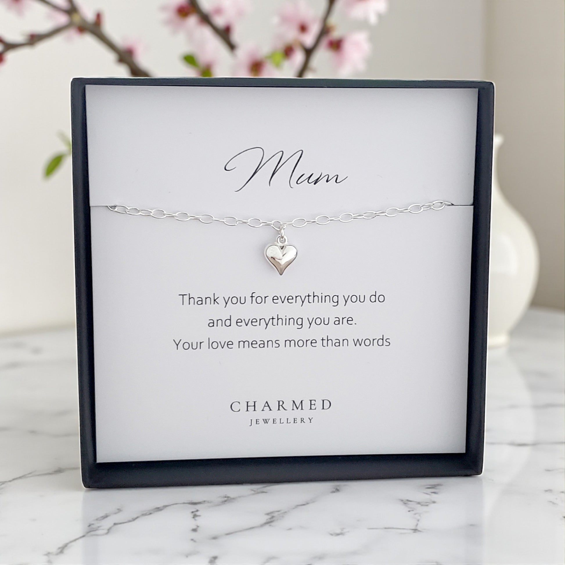 Mum Puffy Heart Bracelet | Sterling Silver 925 | Personalised Jewellery Gift