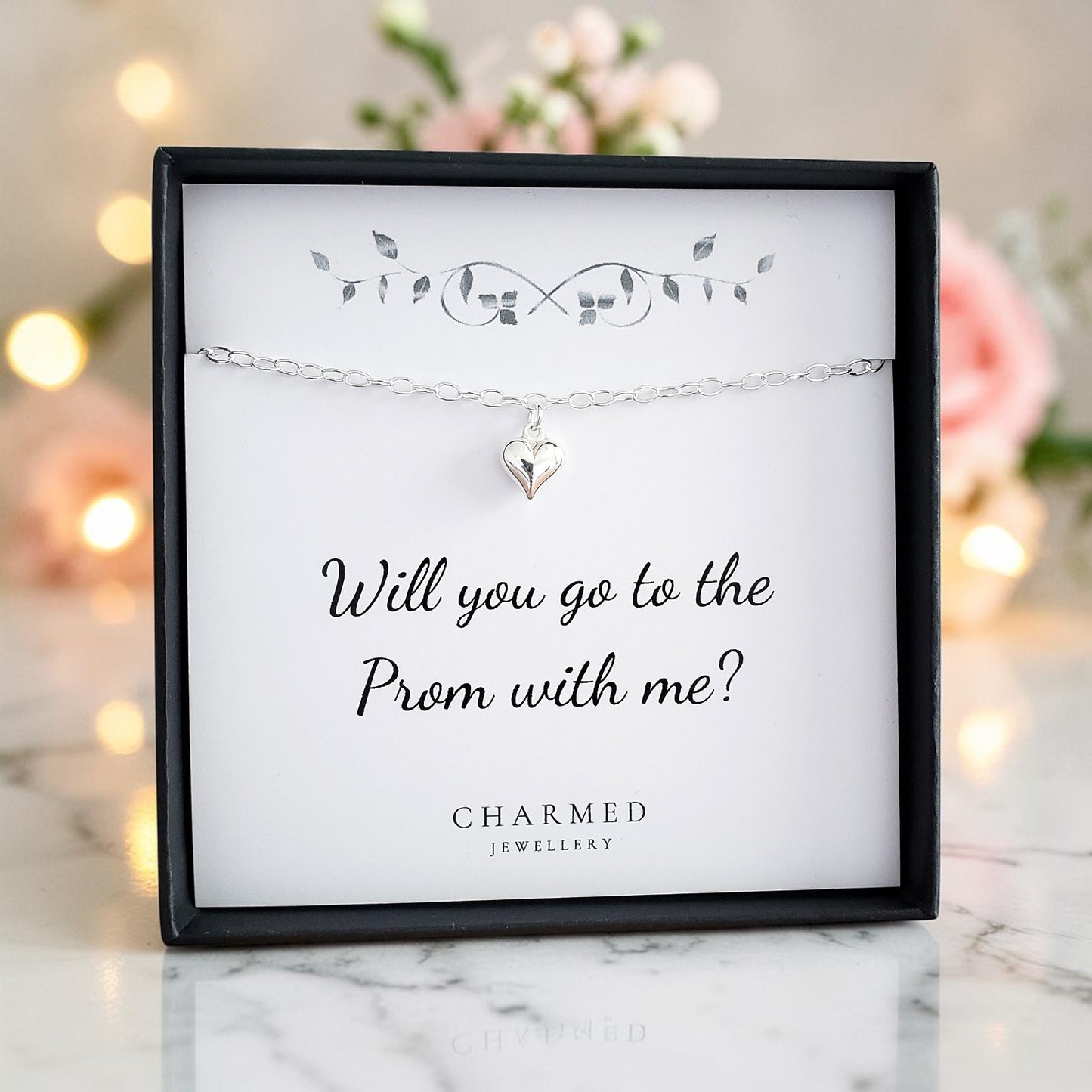 Prom Proposal Gift, Puffy Heart Bracelet in Sterling Silver 925, Personalised Jewellery Gift