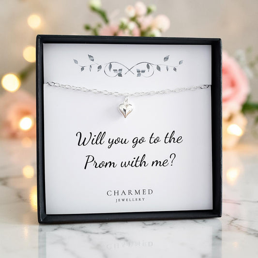 Prom Proposal Gift, Puffy Heart Bracelet in Sterling Silver 925, Personalised Jewellery Gift