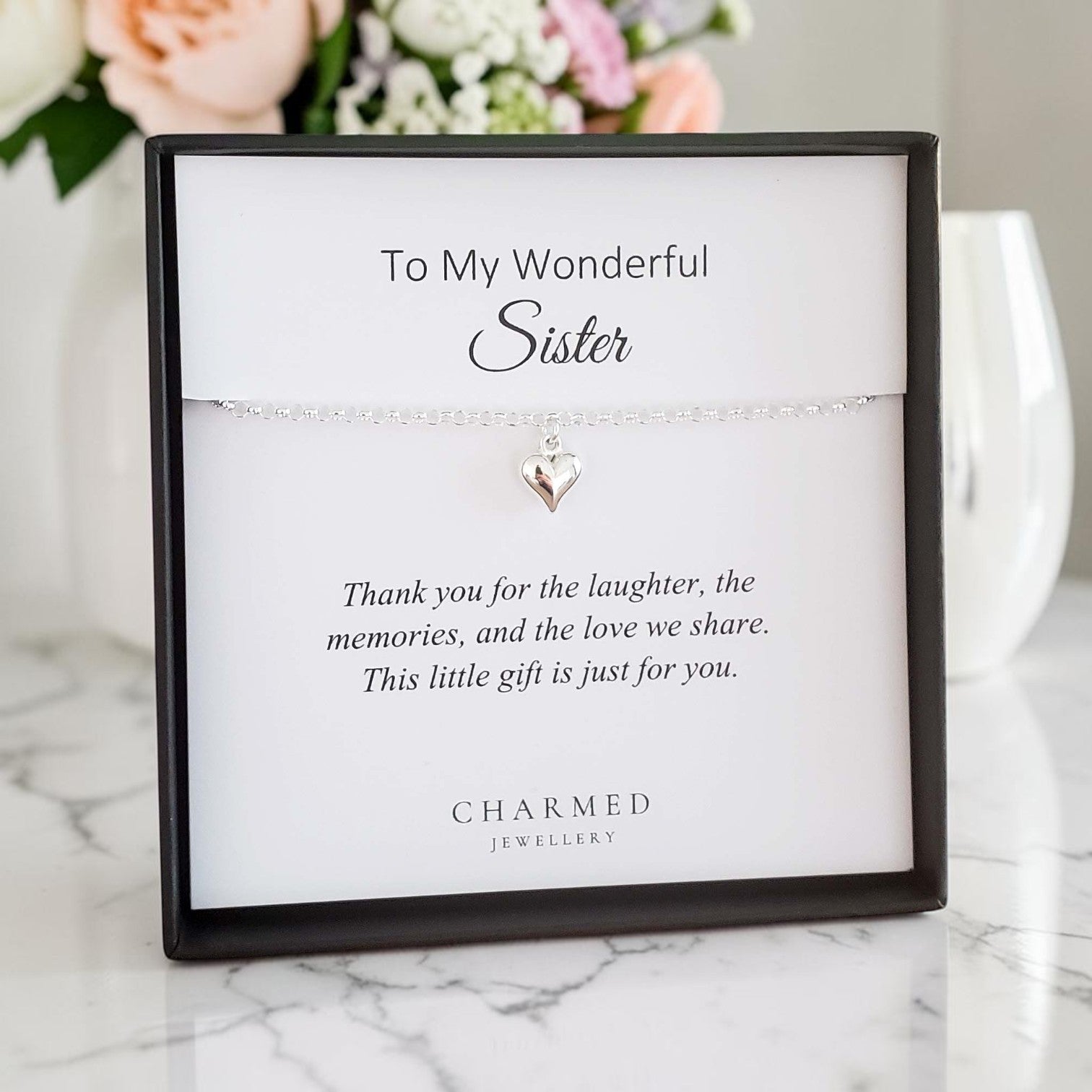 Sister Gift | Puffy Heart Bracelet in Sterling Silver 925 | Personalised Jewellery Gift