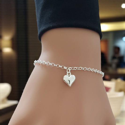 Silver Puffy Heart Charm Bracelet | Sterling Silver 925 | Elegant Jewellery Gift