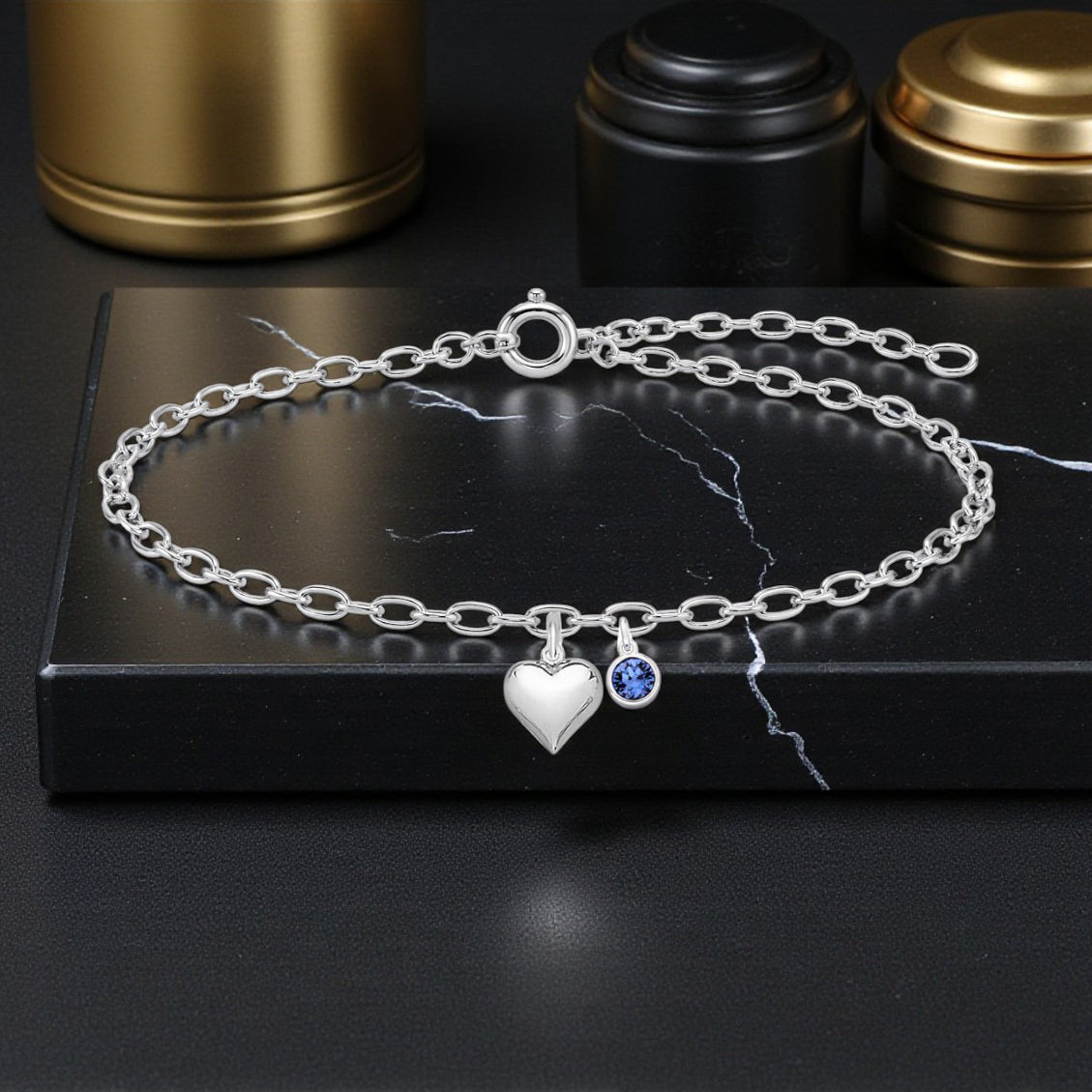 Mother of the Groom Puffy Heart Birthstone Bracelet | Sterling Silver 925 | Personalised Jewellery Gift
