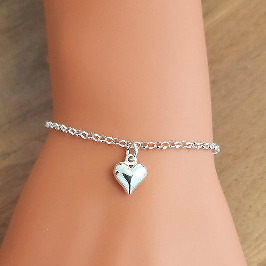 Bonus Mum Puffy Heart Bracelet in Sterling Silver 925, Personalised Jewellery Gift