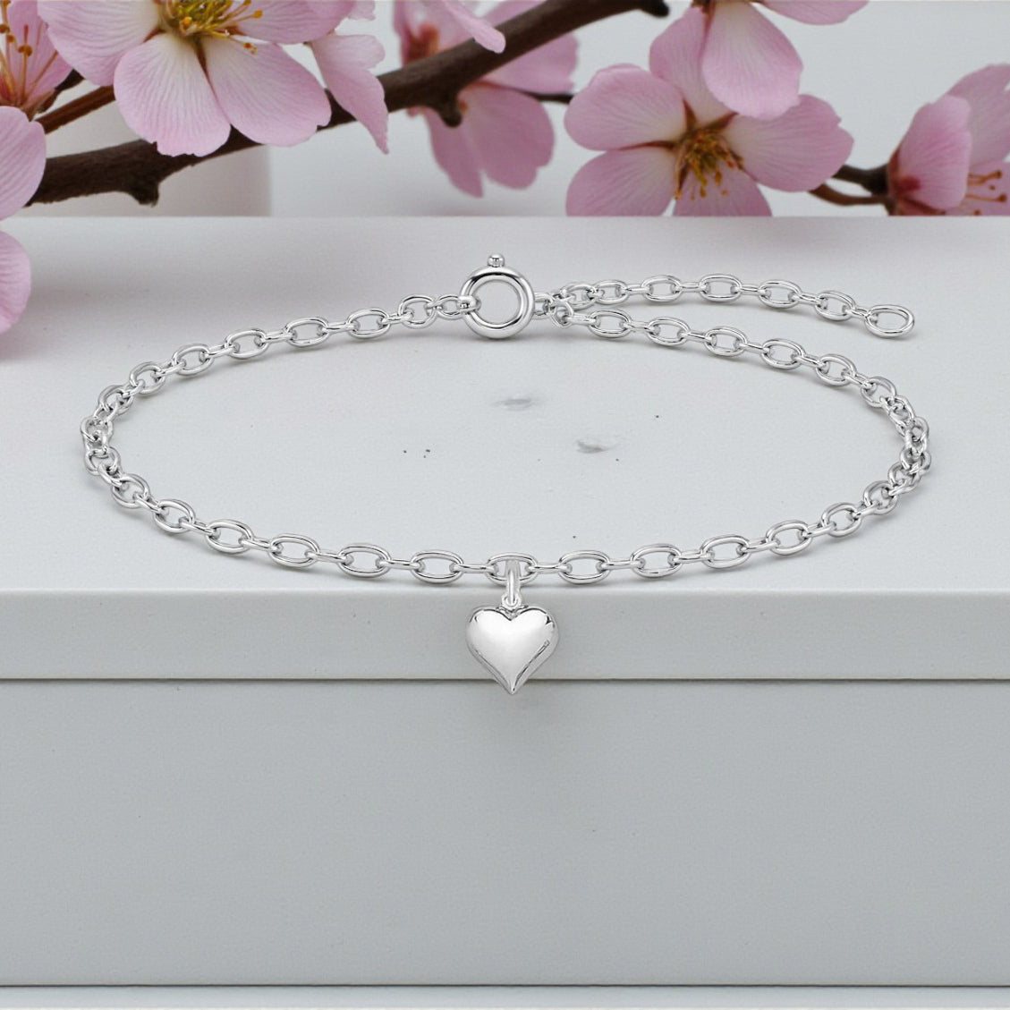 Puffy Heart Bracelet in Sterling Silver 925 | Personalised Jewellery Gift