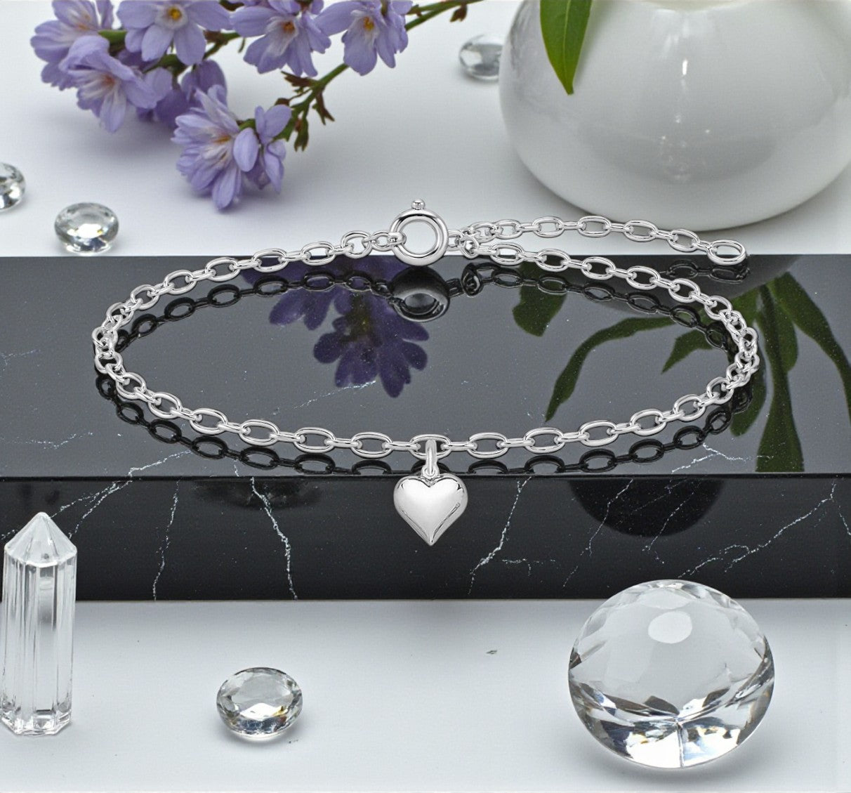 Granddaughter Prom Gift | Puffy Heart Bracelet in Sterling Silver 925 | Personalised Jewellery Gift