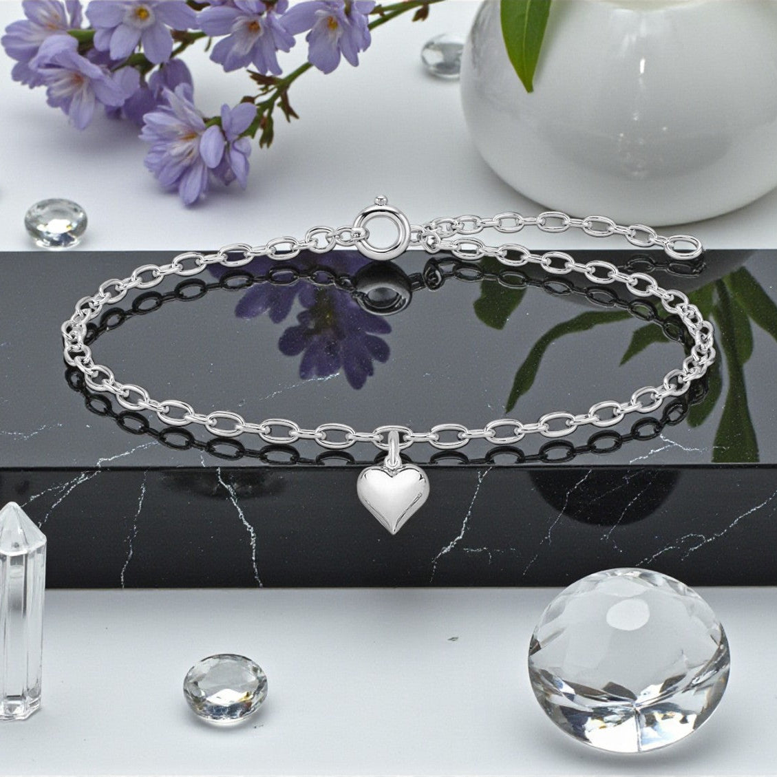 Puffy Heart Bracelet | Sterling Silver 925 | Personalised Jewellery Gift