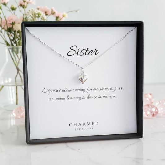 Inspirational Sister Gift | Puffy Heart Necklace in Sterling Silver 925 | Personalised Jewellery