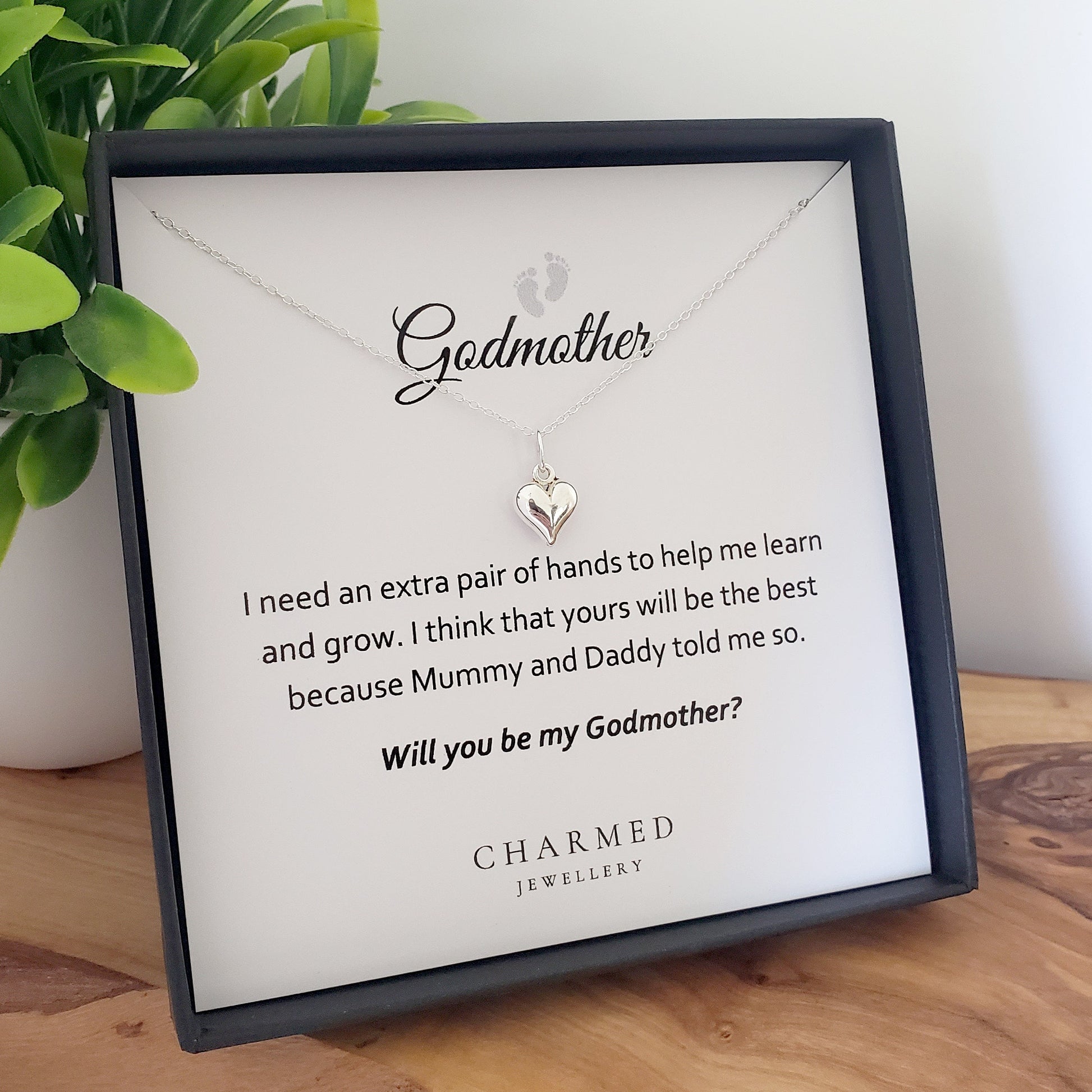 Godmother Gift, Puffy Heart Necklace in Sterling Silver 925 | Personalised Jewellery Gift