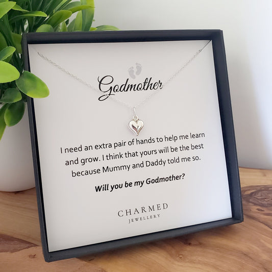 Godmother Gift, Puffy Heart Necklace in Sterling Silver 925 | Personalised Jewellery Gift