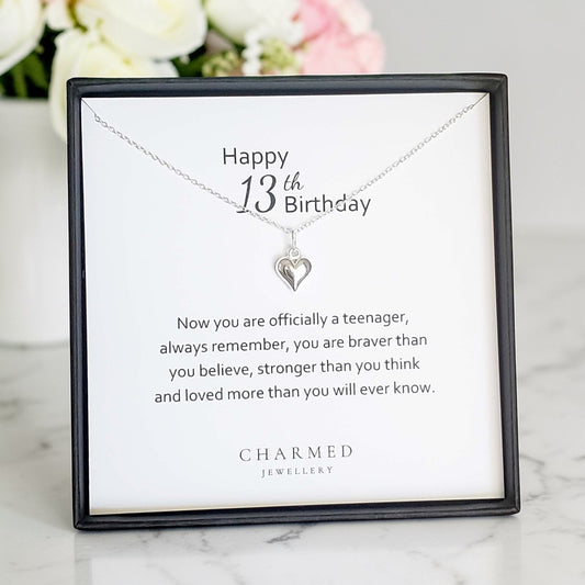 13th Birthday Puffy Heart Necklace | Sterling Silver 925 | Personalised Jewellery Gift