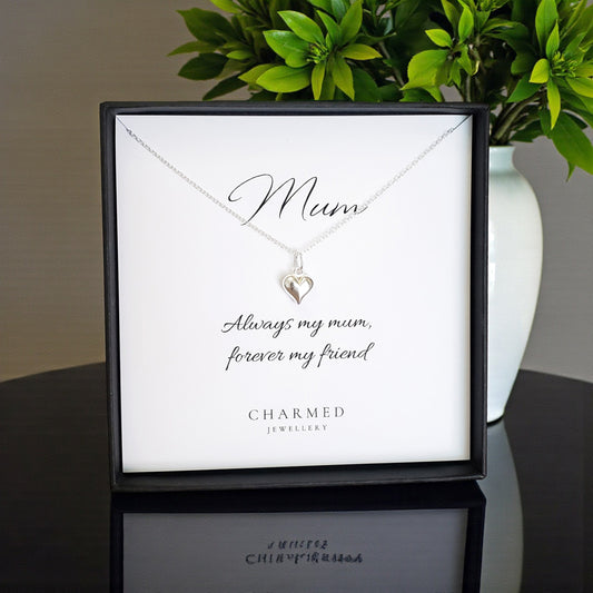 Mum Gift | Puffy Heart Necklace in 925 Sterling Silver | Personalised Jewellery Gift