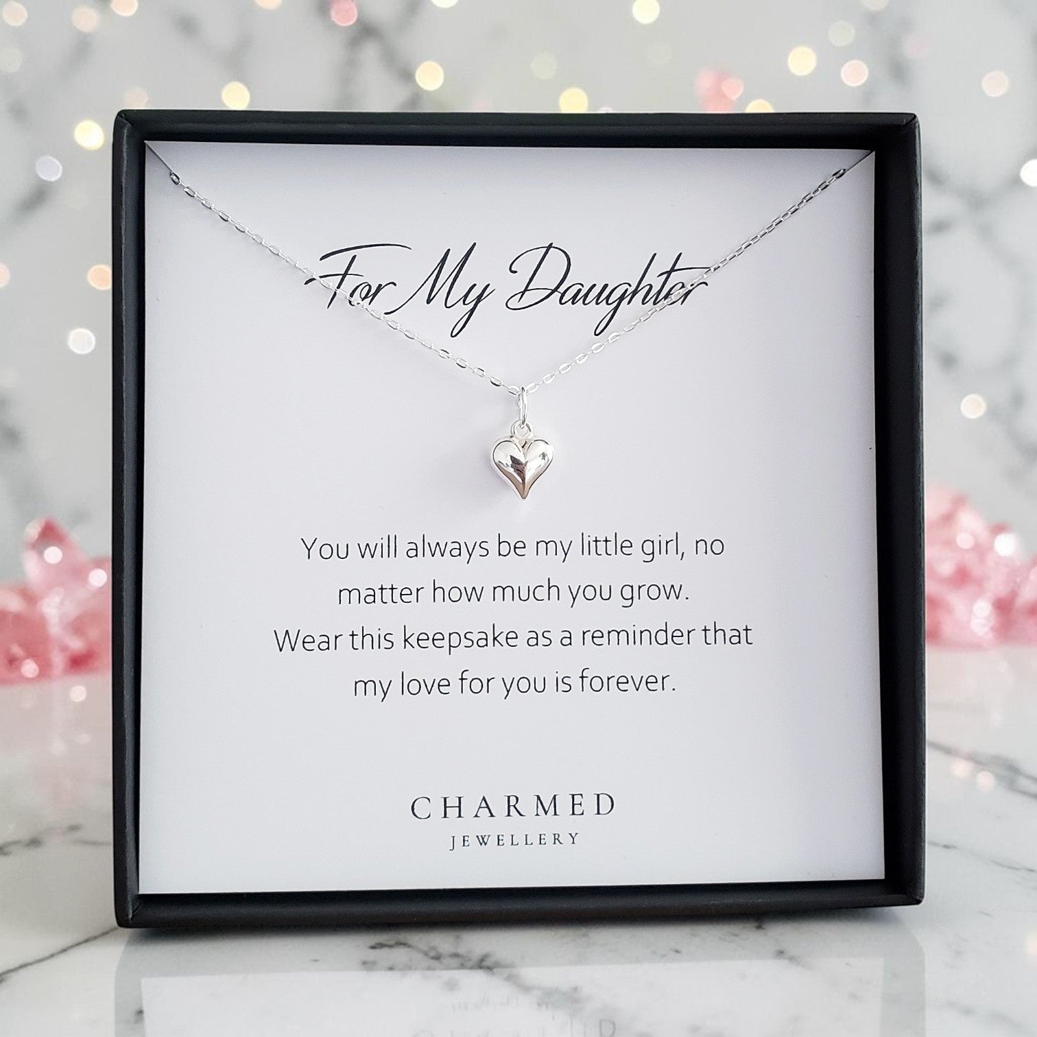 Daughter | Puffy Heart Necklace in Sterling Silver 925 | Personalised Jewellery Gift