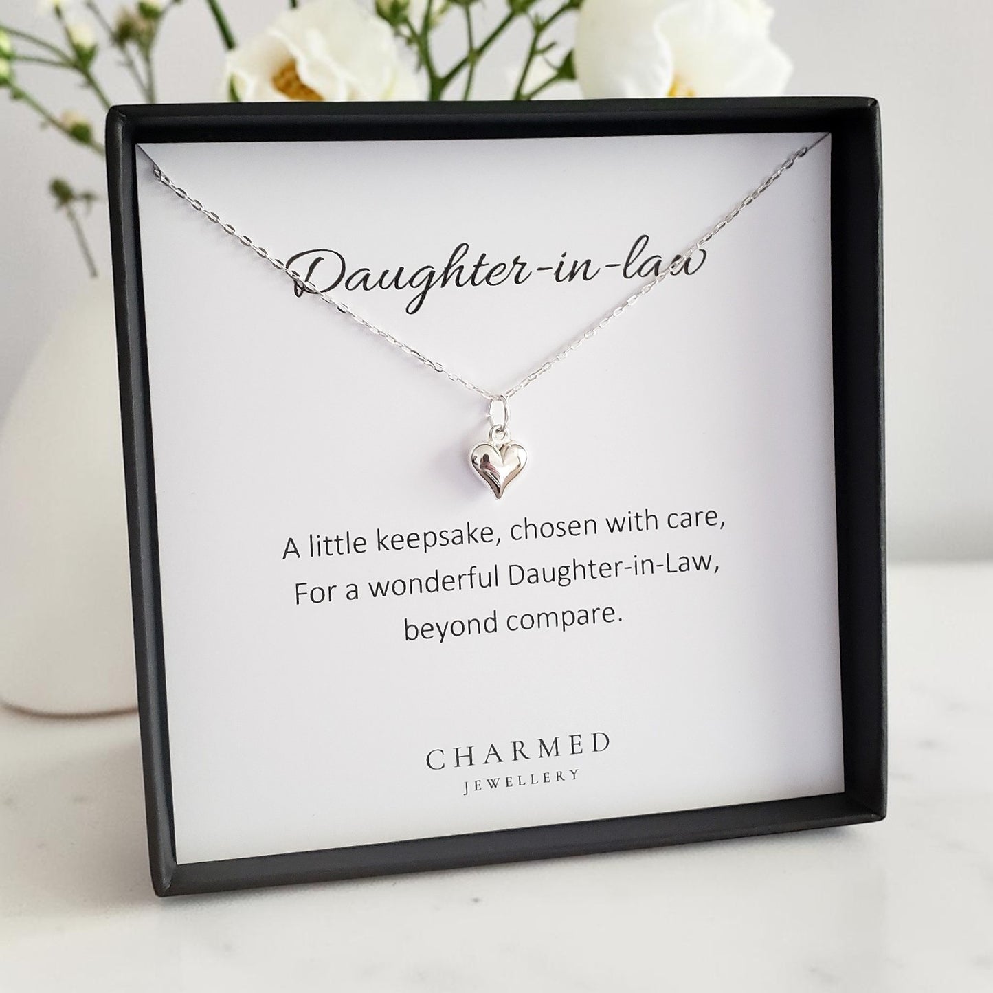 Daughter in Law Gift | Puffy Heart Necklace in Sterling Silver 925 | Personalised Jewellery