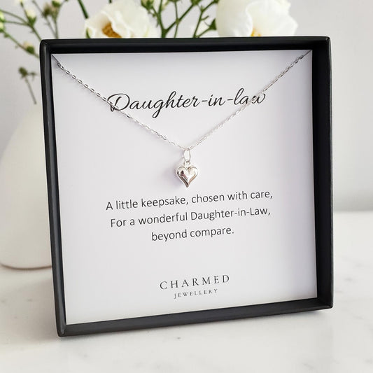 Daughter in Law Gift | Puffy Heart Necklace in Sterling Silver 925 | Personalised Jewellery