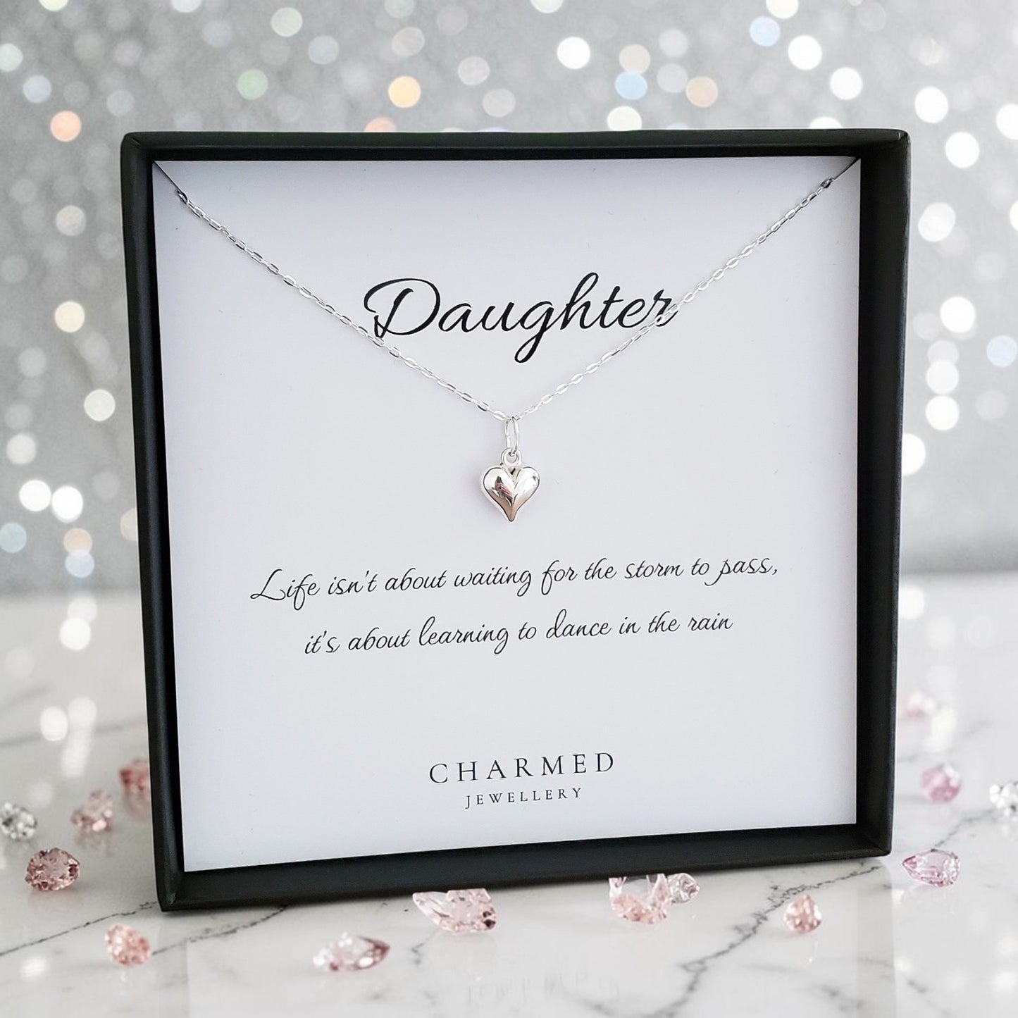 Inspirational Daughter Gift | Puffy Heart Necklace in Sterling Silver 925 | Personalised Jewellery