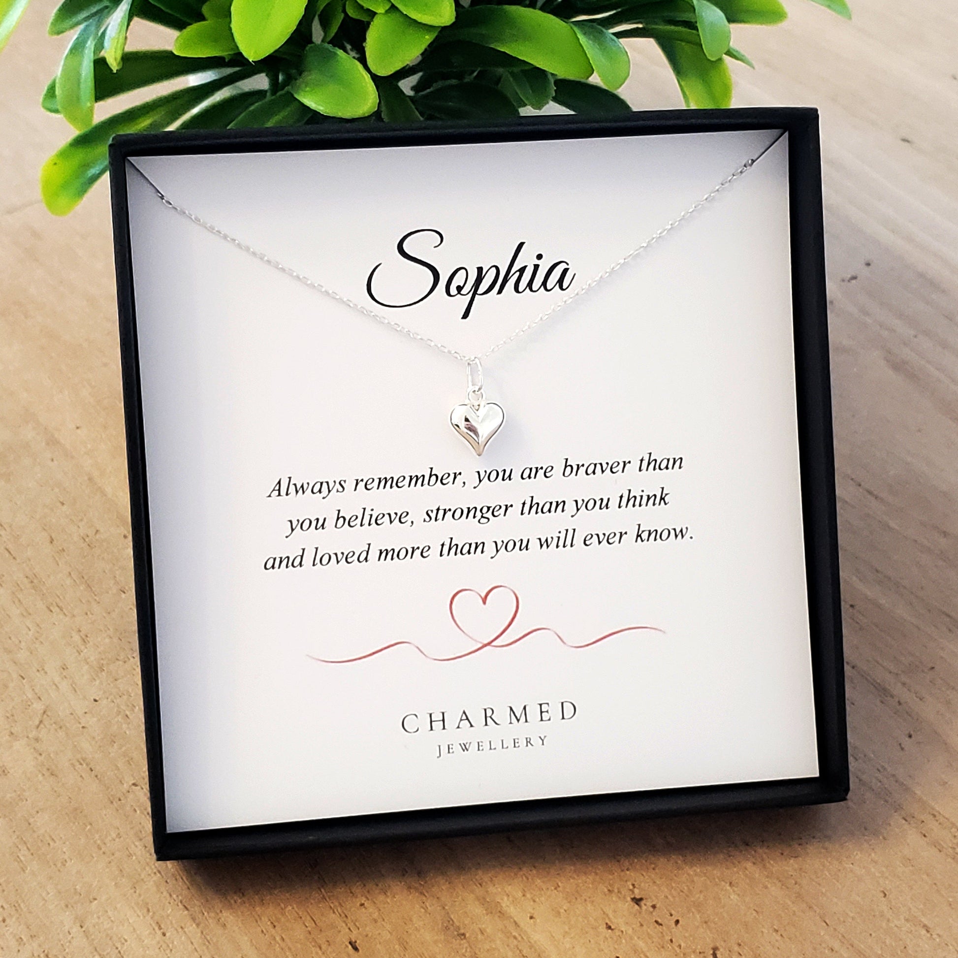 Personalised Puffy Heart Necklace in 925 Sterling Silver | Jewellery Gift