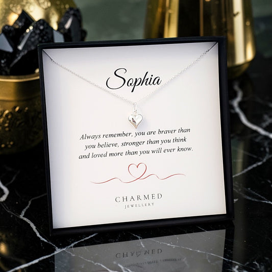 Personalised Puffy Heart Necklace in 925 Sterling Silver | Jewellery Gift