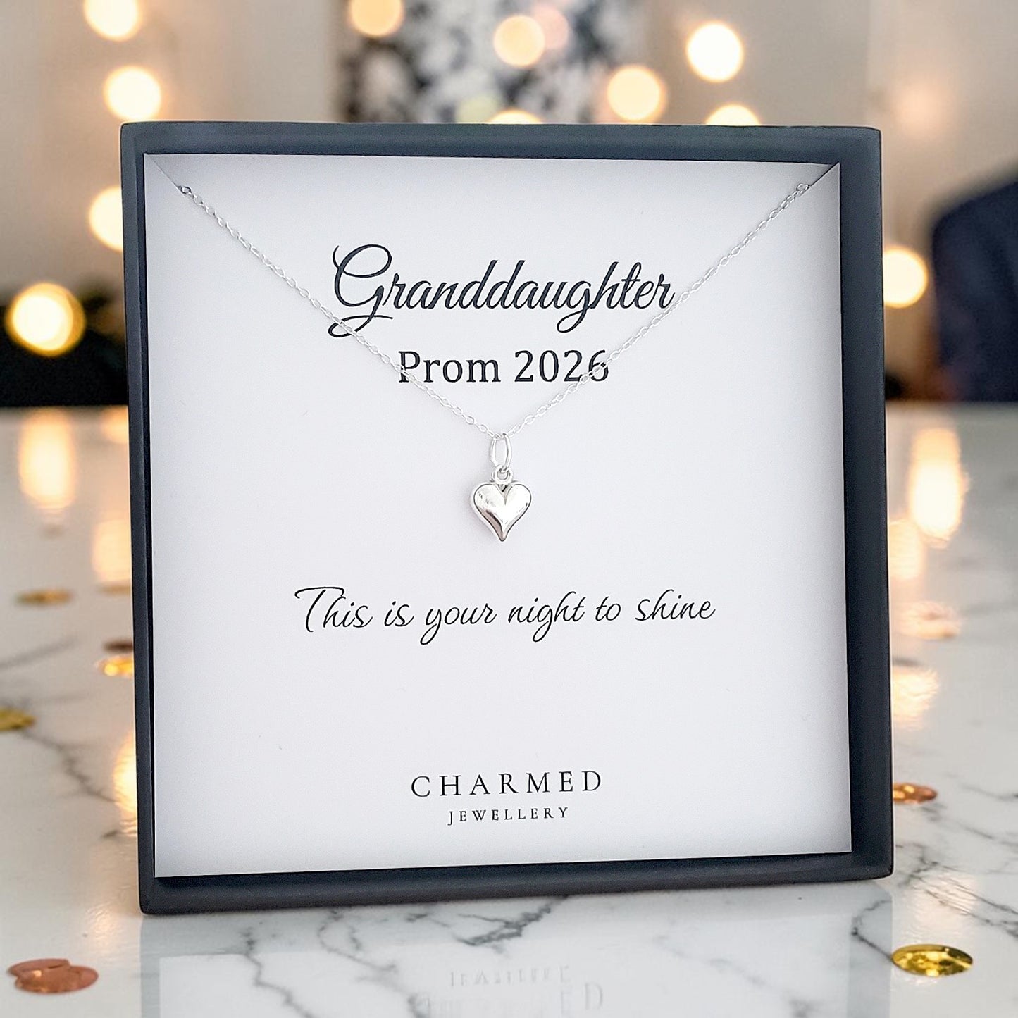 Granddaughter Prom Gift | Puffy Heart Necklace in Sterling Silver 925 | Personalised Jewellery Gift