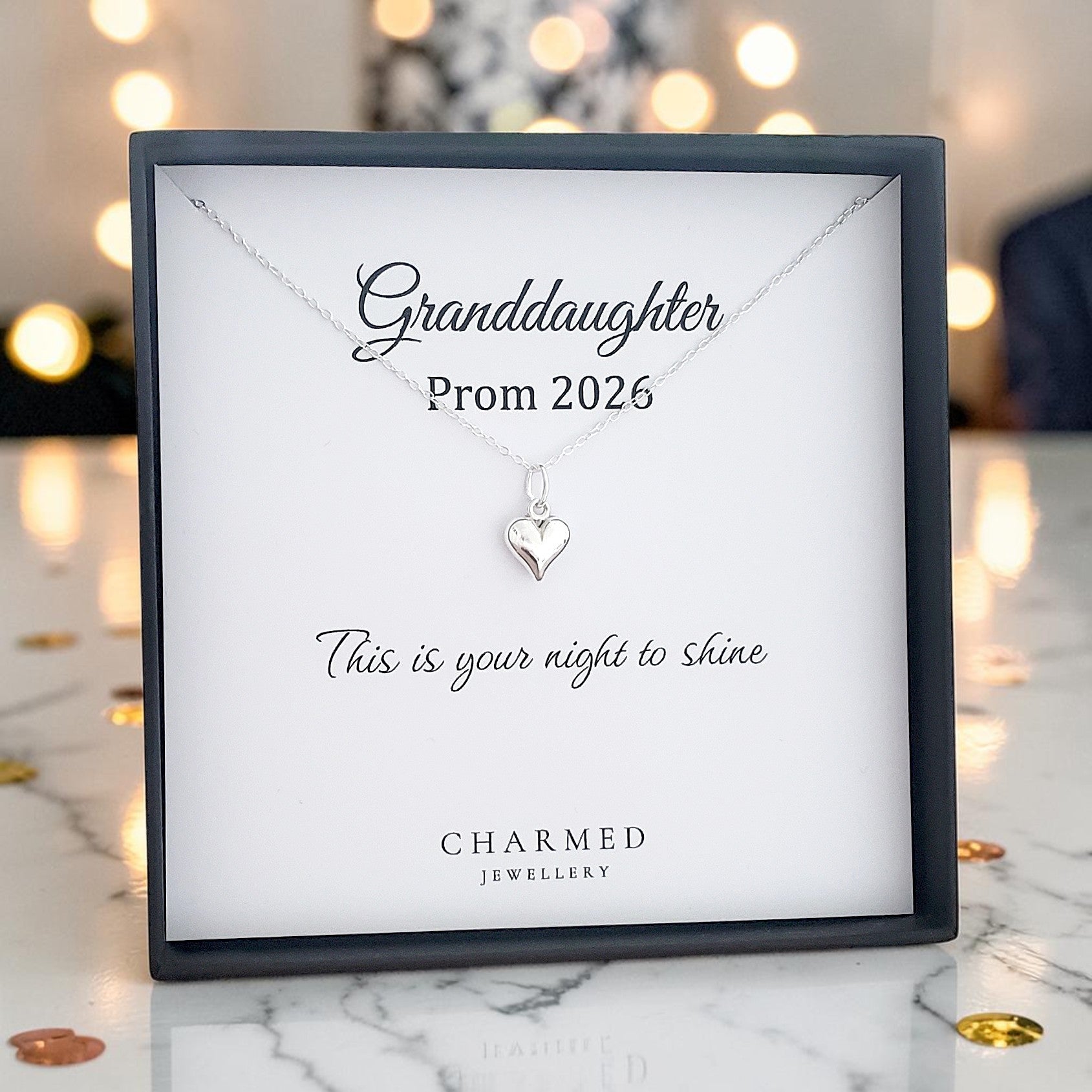Granddaughter Prom Gift | Puffy Heart Necklace in Sterling Silver 925 | Personalised Jewellery Gift