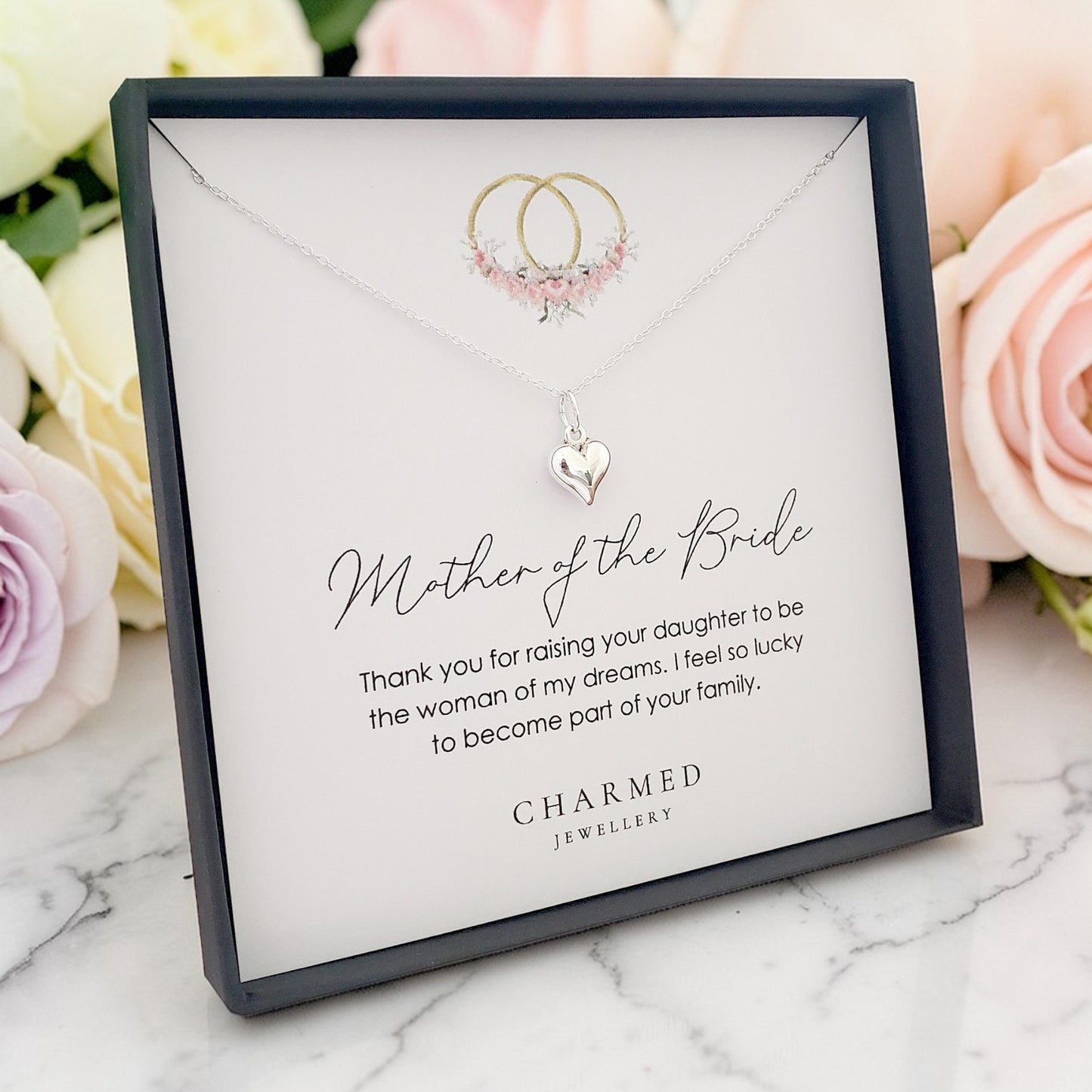 Mother of the Bride Puffy Heart Necklace | Sterling Silver 925 | Personalised Jewellery Gift