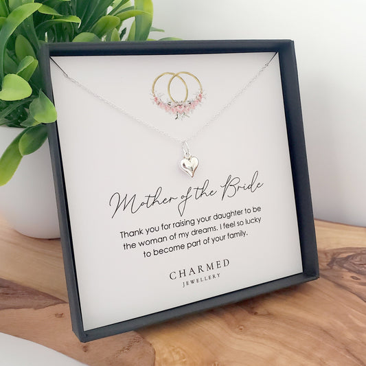 Mother of the Bride Puffy Heart Necklace – Sterling Silver 925 | Personalised Jewellery Gift