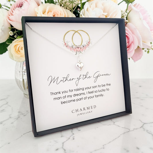 Mother of the Groom Puffy Heart Necklace | Sterling Silver 925 | Personalised Jewellery Gift