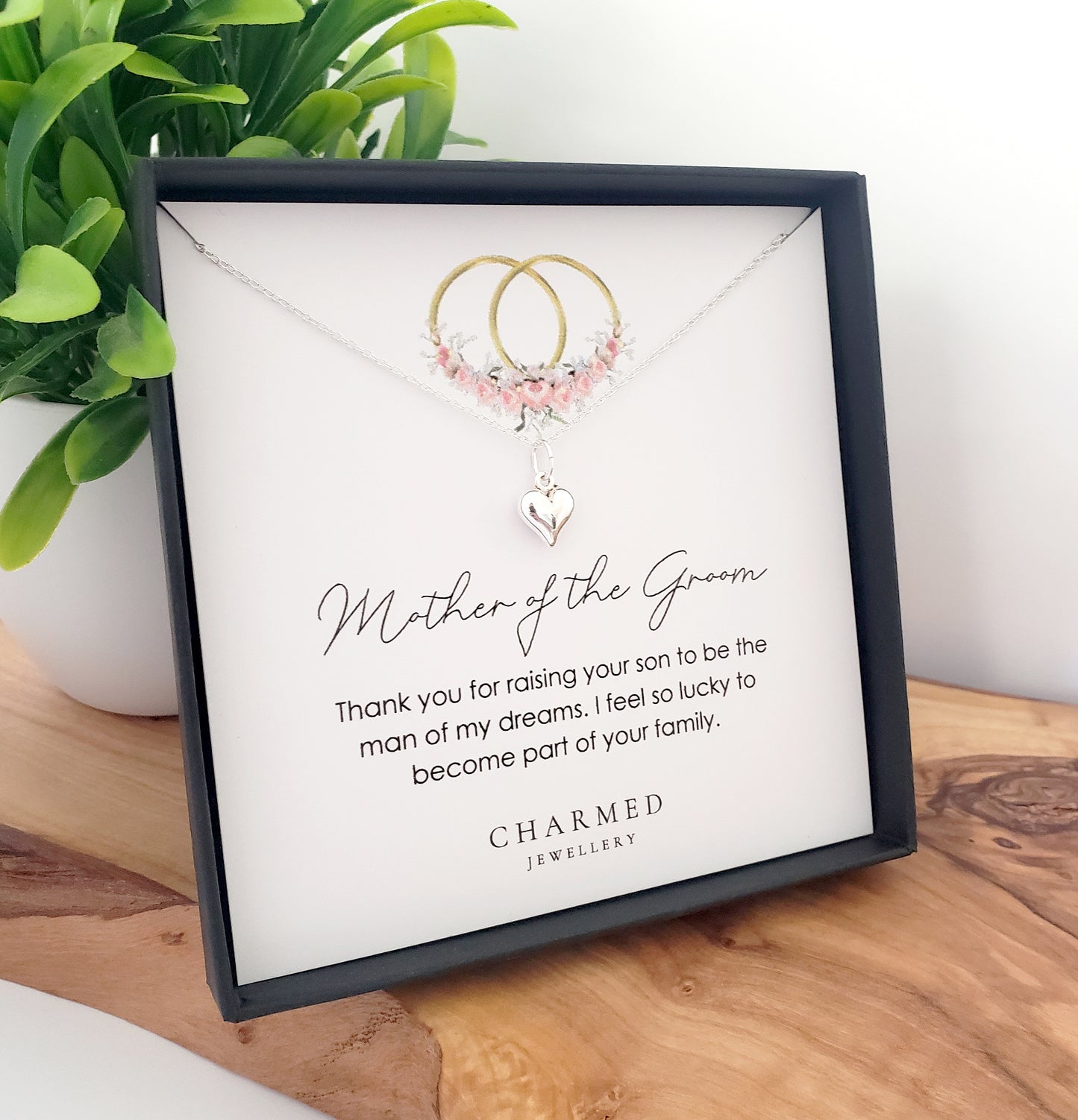 Mother of the Groom Gift – Puffy Heart Necklace in Sterling Silver 925 | Personalised Jewellery