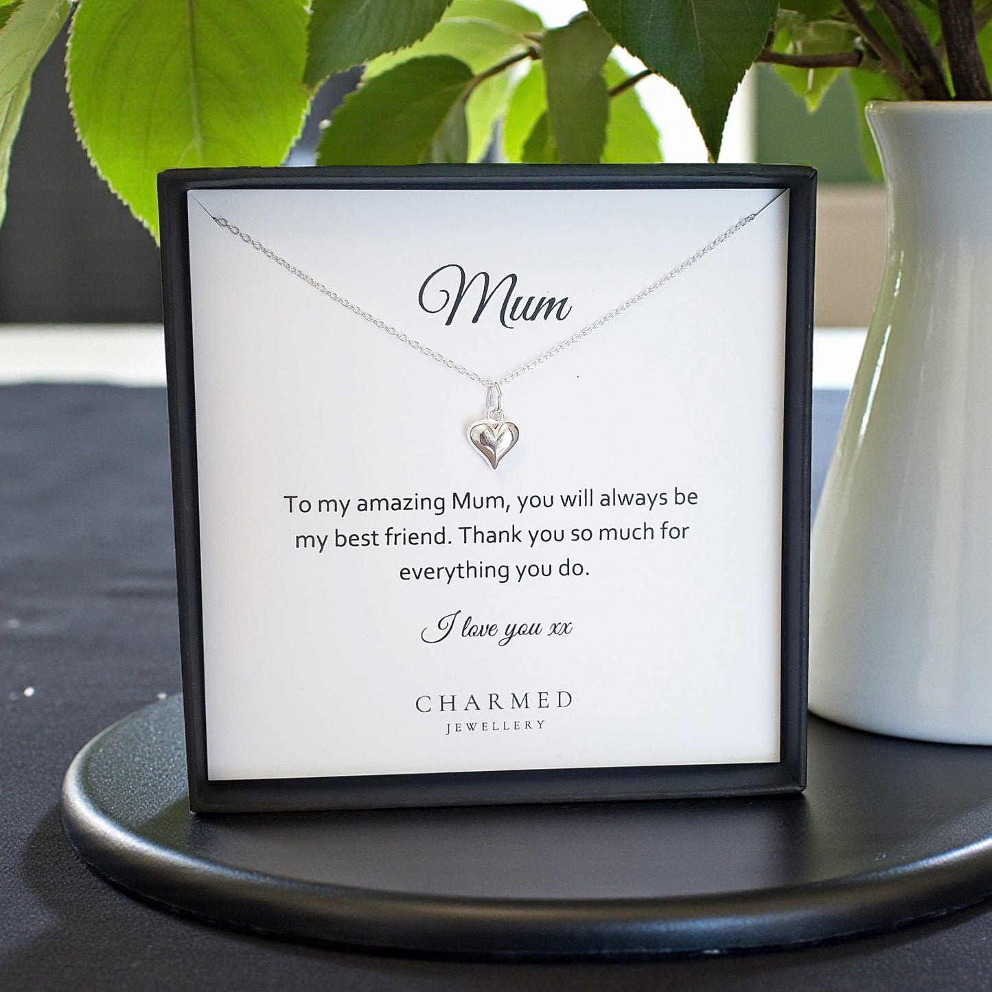 Mum Puffy Heart Necklace in 925 Sterling Silver | Personalised Jewellery Gift