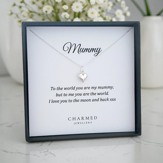 Mummy Puffy Heart Necklace in 925 Sterling Silver | Personalised Jewellery Gift