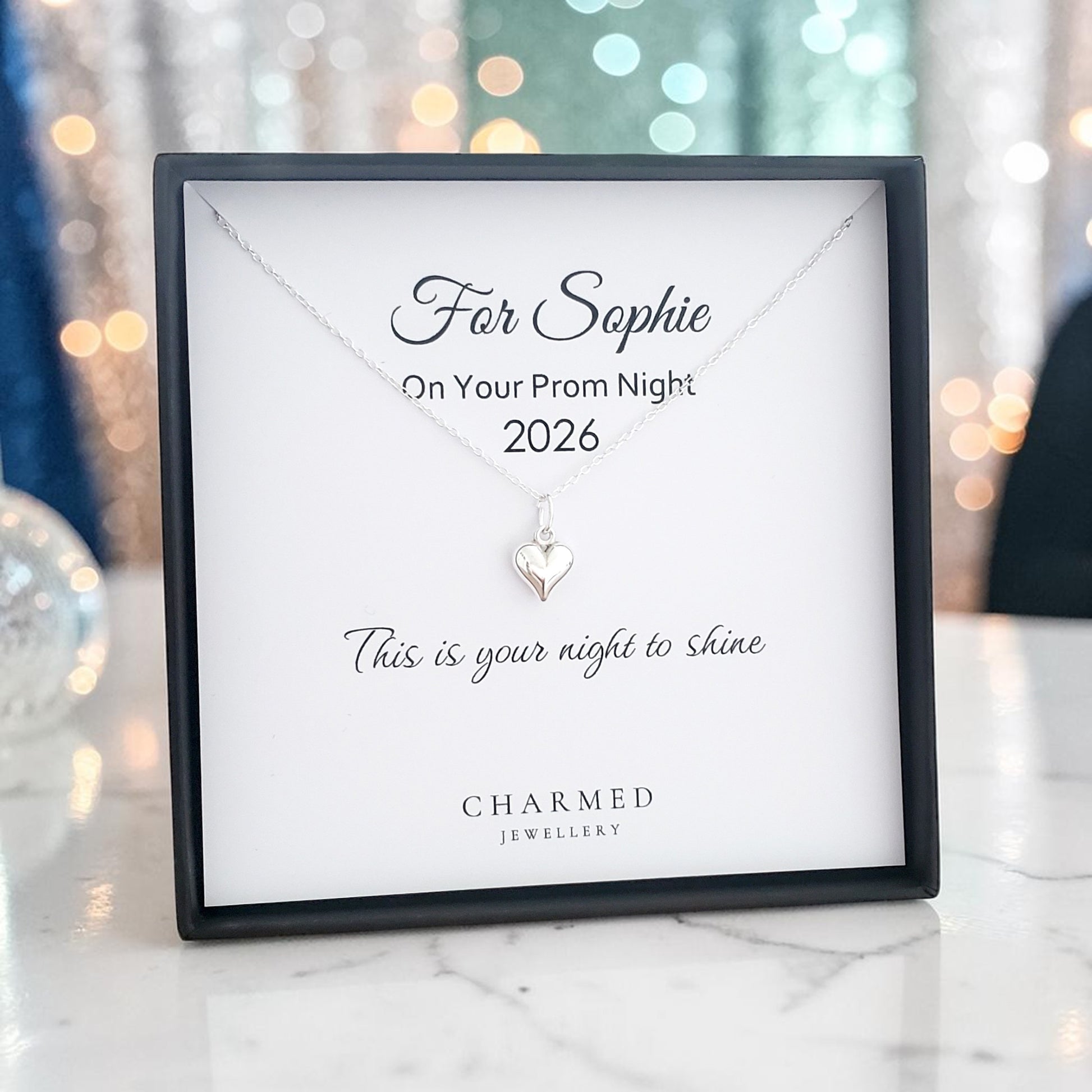 Prom Gift | Puffy Heart Necklace in Sterling Silver 925 | Personalised Jewellery