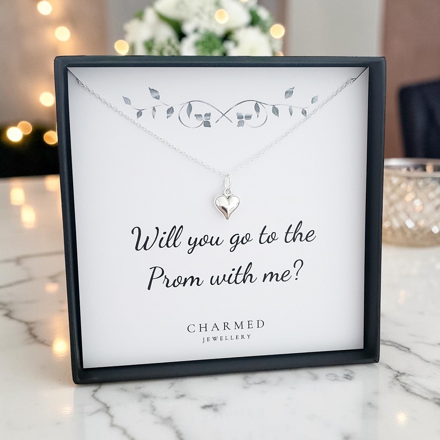 Sterling Silver Puffy Heart Necklace | Prom Proposal Gift
