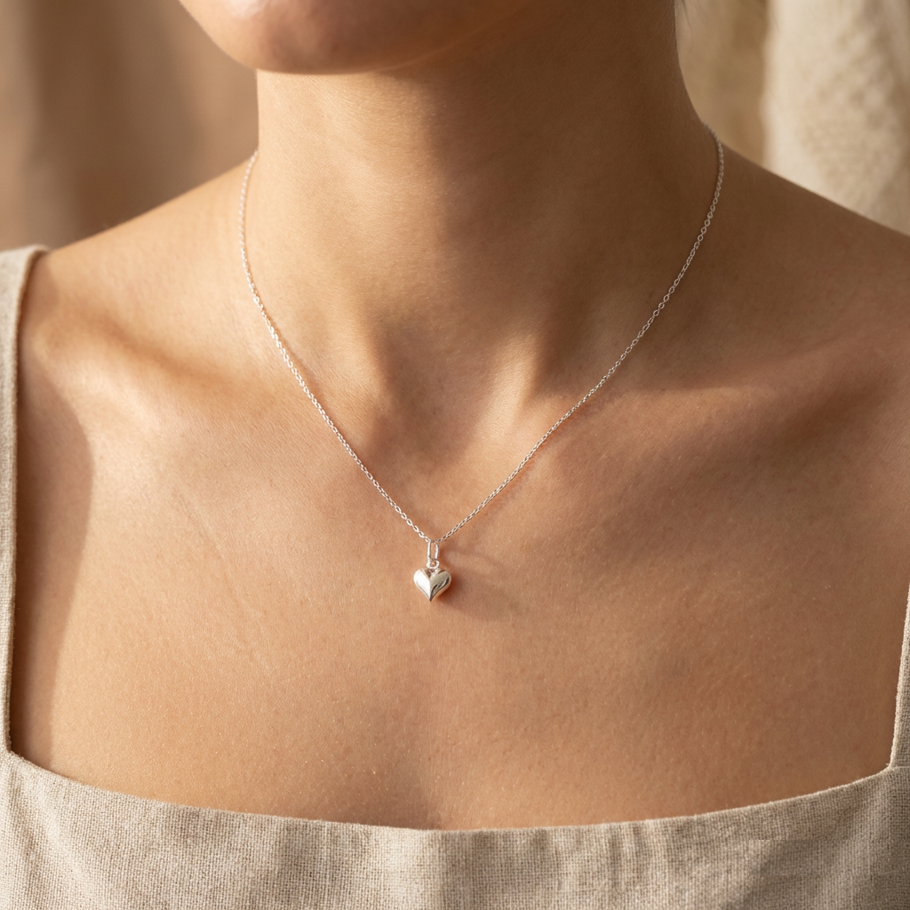 Puffy Heart Necklace in 925 Sterling Silver | Personalised Jewellery