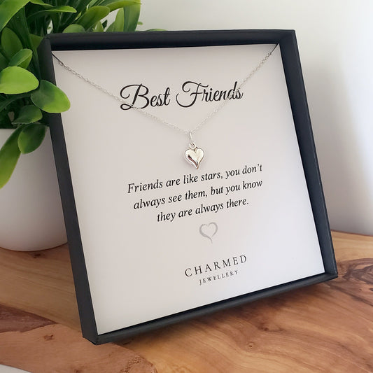Best Friend Puffy Heart Necklace in Sterling Silver 925 | Personalised Jewellery Gift