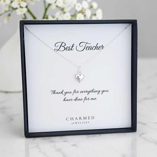 Teacher Gift | Puffy Heart Necklace in Sterling Silver 925 | Personalised Jewellery