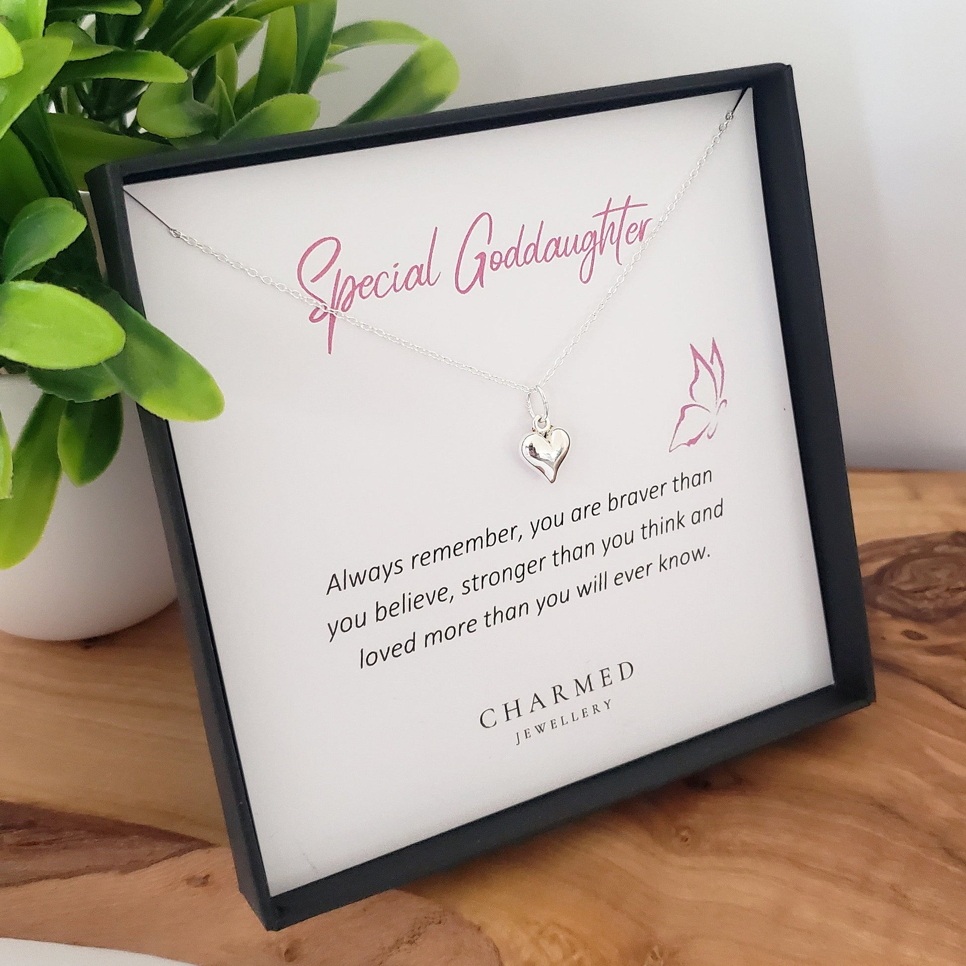 Goddaughter Gift, Puffy Heart Necklace in Sterling Silver 925 | Personalised Jewellery Gift