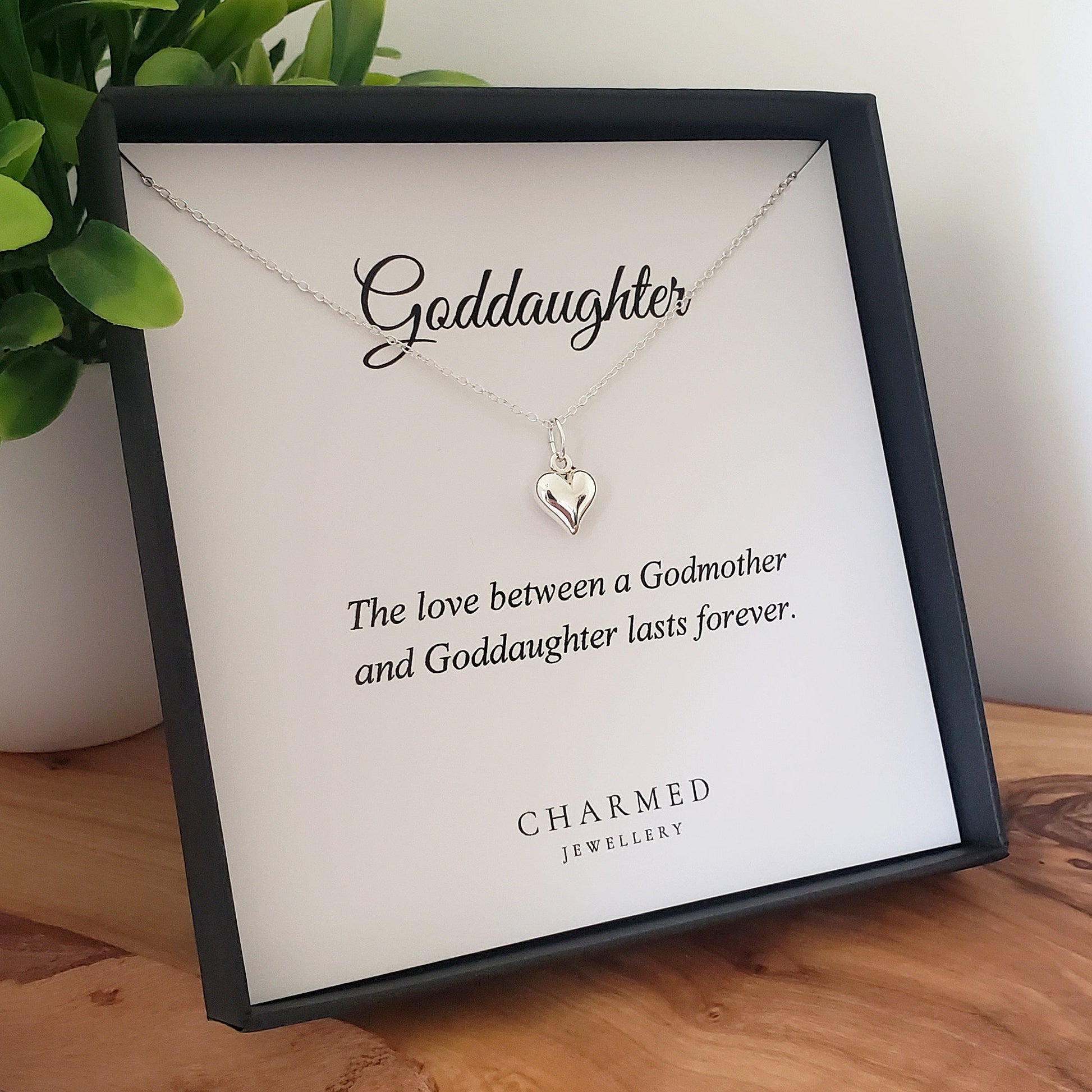 Goddaughter Puffy Heart Necklace in Sterling Silver 925 | Personalised Jewellery Gift