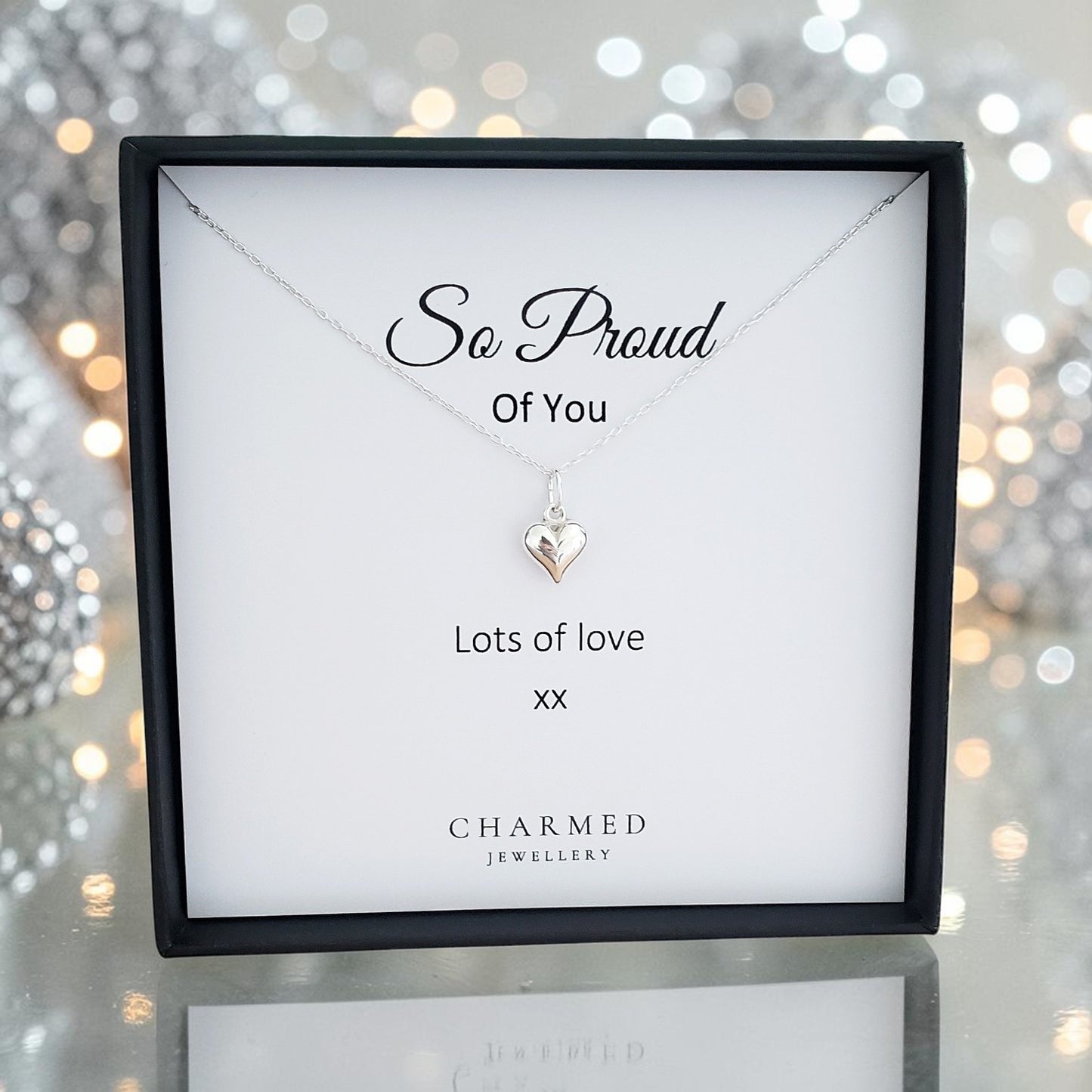 So Proud Of You Gift | Puffy Heart Necklace in Sterling Silver 925 | Personalised Jewellery Gift