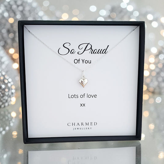 So Proud Of You Gift | Puffy Heart Necklace in Sterling Silver 925 | Personalised Jewellery Gift