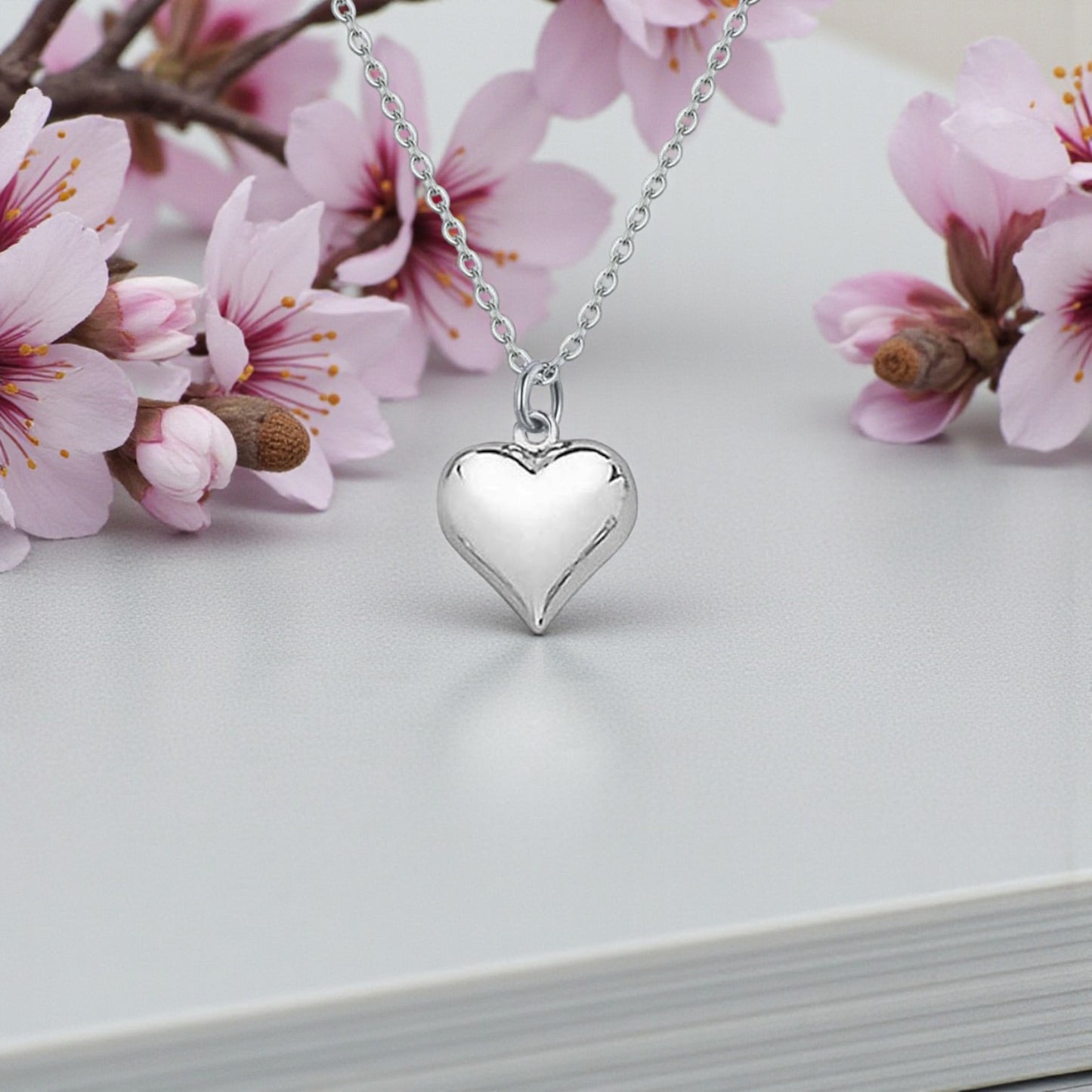 Puffy Heart Necklace in Sterling Silver 925 | Personalised Jewellery Gift