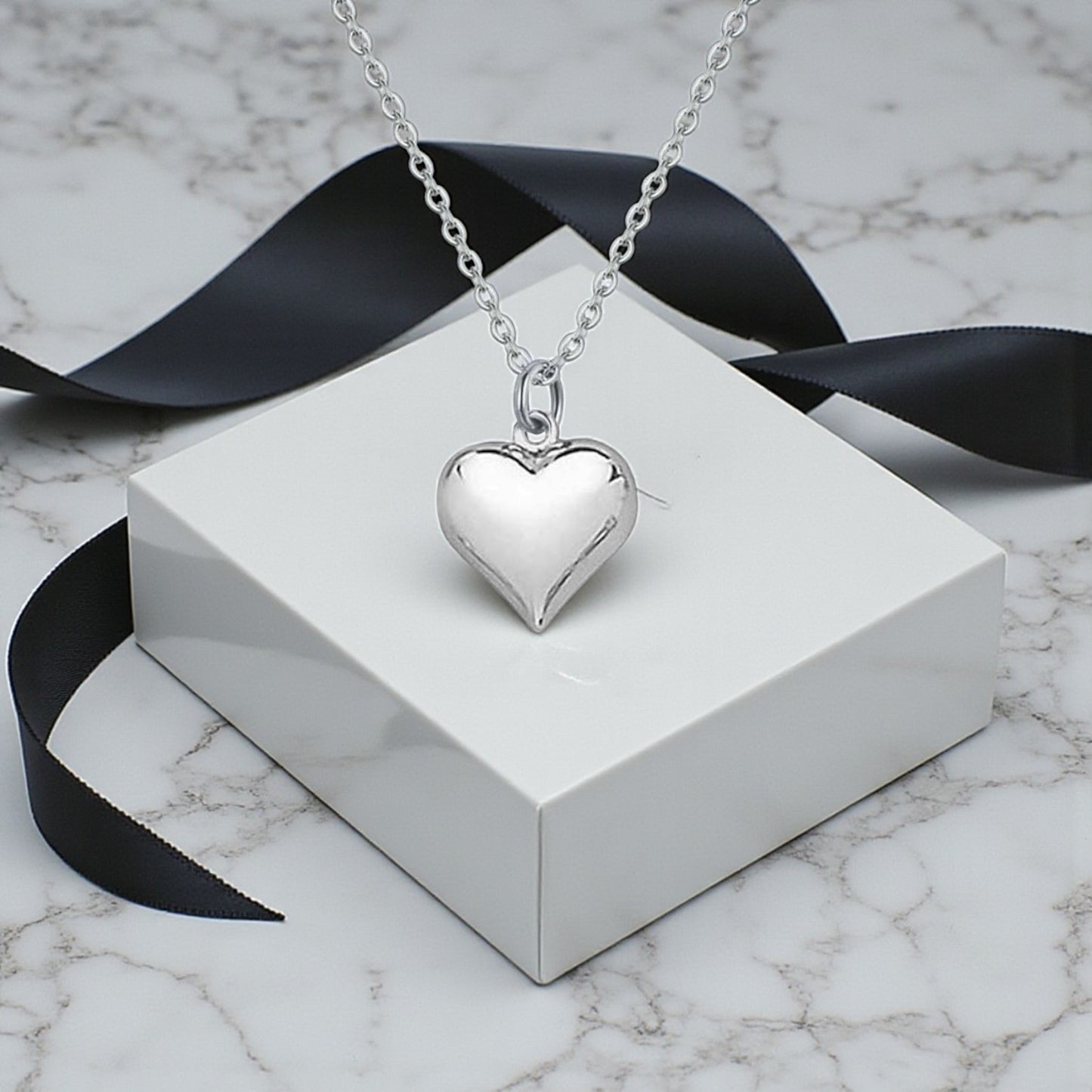 Puffy Heart Necklace 925 Sterling Silver – Elegant Jewellery Gift