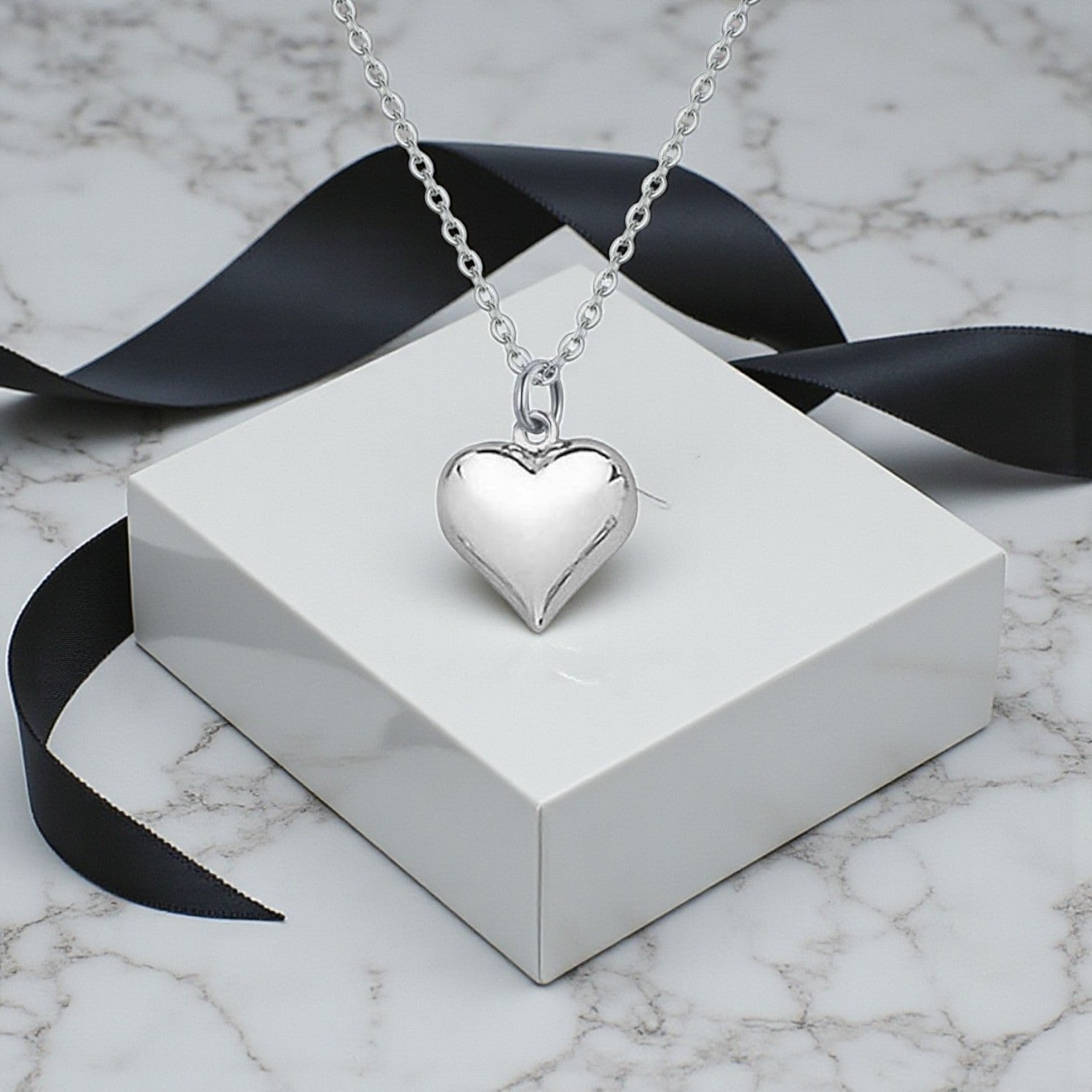 Puffy Heart Necklace 925 Sterling Silver – Elegant Jewellery Gift